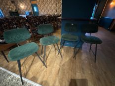 *4x High Seat Barstools with Green Quilted Upholstery