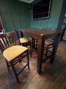 *Darkwood Poser Table and 4x Darkwood Slatback Chairs with Upholstered Seats