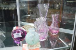 Coloured Glass Vases and Paperweights etc.