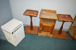 Bedside Cabinet, 2x Occasional Tables, and a Wicker Basket