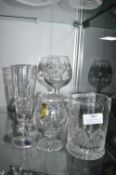 Cut Glass Lead Crystal Champagne Flute, Brandy Glasses, and a Tankard