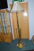 Brass Standard Lamp with Pale Gold Shade