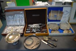 Cutlery Canteens Including Ashbury and Degrenne, plus EPNS Placemat Set Assorted Vintage Cutlery,