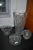 Cut Glass Lead Crystal Vases and Bowls (one AF)