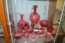 Victorian Cranberry Glass Dishes and Ewers, etc.
