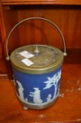 Wedgwood Blue & White Jasperware Biscuit Barrel