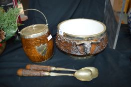 Carved Oak Salad Bowl and Biscuit Barrell