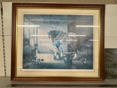 Framed horse & farrier signed print No. 22/525 by Alan Butterworth