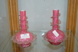 Pair of Victorian Decorative Pink Glass Vases