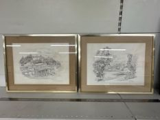2 x framed sketches of tutukaka anchorage & whole bay NZ by Peter Arnold 1978