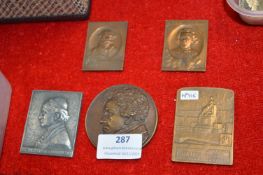 Miniature Metal Plaques Including Bronze Beethoven, etc.