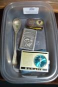 Small Collectibles Including Zippo Lighter, Miniature Radio Alarm Clock, etc.