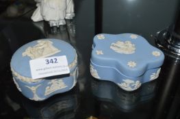 2x Wedgwood Blue & White Jasperware Lidded Boxes