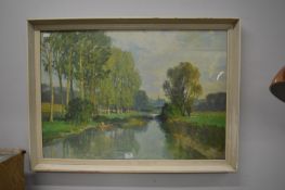 Framed Riverside Print by Georges Robin