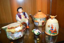Vintage Pottery Including Cottage Teapot, Character Jug, and a Honey Pot
