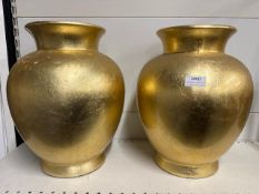 2 x gold leaf effect vases