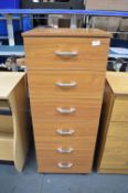 Lightwood Effect Six Drawer Filing Cabinet on Cast