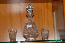 Cut Glass Lead Crystal Decanter and Two Glasses