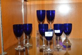 8x Blue Glass Wine Glasses