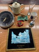 Selection of household items including - teapot, clock, trinket dish, etc