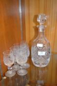 Cut Lead Crystal Decanter and Six Wine Glasses