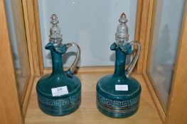 Pair of Victorian Blue Glass Ewers