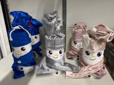 6 x craft wooden block snowmen decorations