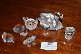 Swarovski Crystal Animal Figures Including Swan (some damaged)