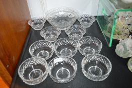 Cut Glass Lead Crystal Trifle Bowl, and 2x Sets of Dessert Dishes