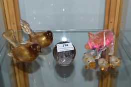 Coloured Glass Animal Paperweights etc.
