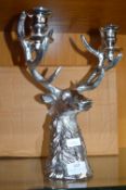 White Metal Stags Head Candelabra