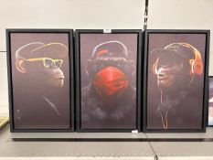Set of 3 Streetwise Monkey artwork, hear no evil, see no evil, speak no evil