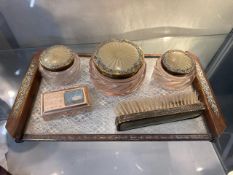 Vintage glass and metal vanity set