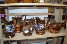 Copper Lustre Jugs and a Bowl