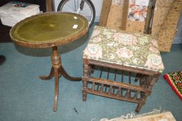 Leather Topped Tripod Table and an Embroidered Stool
