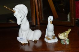 Royal Osbourne Unicorn, Pelican, and a Royal Worcester Gold Crest (AF)
