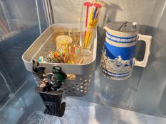 Vintage Punch and Judy bottle openers on stand, Vintage bar accessories and a cameo stein