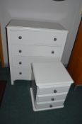 White Painted Four Drawer Chest and Three Drawer Bedside Cabinet