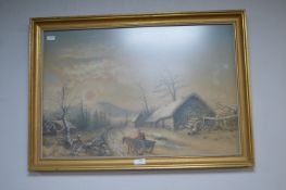 Watercolour Winter Scene by R. Mitchell 1869