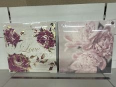 2 x large square floral canvas prints.