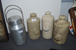 3x Stoneware Hot Water Bottles and an Aluminium Milk Churn