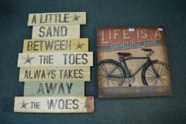 Two Signs “Bicycle” and “Beach”