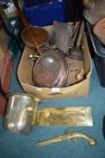 Large Box of Brass and Copper Ware etc.