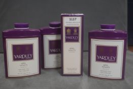 Yardley April Violets 125ml EDT and 3x 200g Perfumed Talc