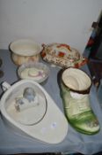 Decorative Pottery Including Large Tureen and Boot