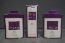 Yardley April Violets 125ml EDT and 2x 200g Perfumed Talc