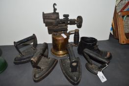 4x Flat Irons, Blow Torch, and a Pottery Boot