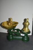 Salter Green Cast Iron Kitchen Scales with Brass Weights