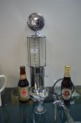 Novelty Petrol Pump Spirit Dispenser, 2x Vintage Beers, and a Babycham Glass