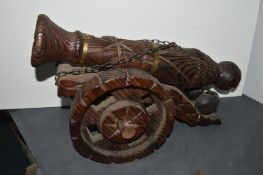 Large Carved Wooden Canon